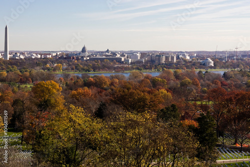 Late Fall view overlooking central Washington DC from Arlington National Cemetery, Virginia