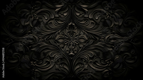 A textured black ornamental pattern with intricate swirls and shapes. Black and white background images -