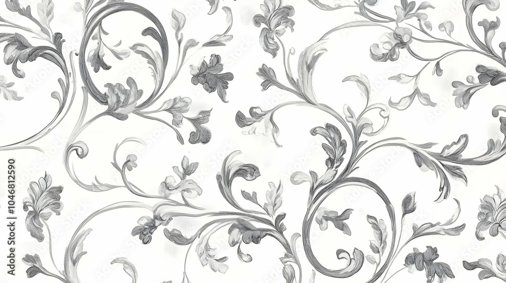 A decorative floral pattern in grayscale, suitable for wallpaper or fabric design. Black and white background images - A decorative floral pattern in grayscale, suitable for wallpaper or fabric design. Black and white background images -