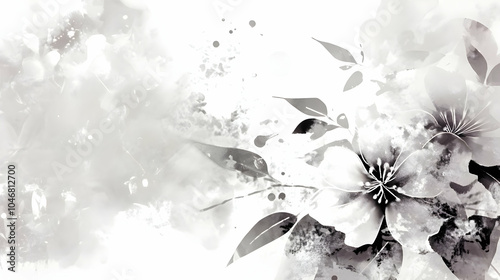 Fototapeta Naklejka Na Ścianę i Meble -  A monochromatic floral design featuring soft petals and leaves, ideal for backgrounds or decor. Black and white background images -