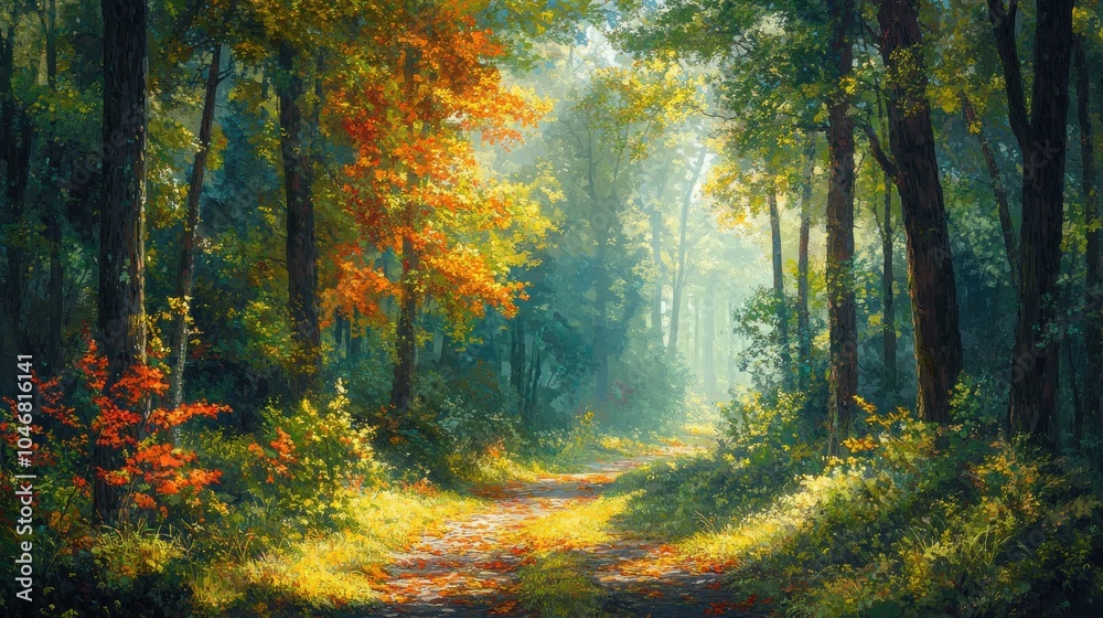 Forest glade with vibrant foliage Forest glade with vibrant foliage