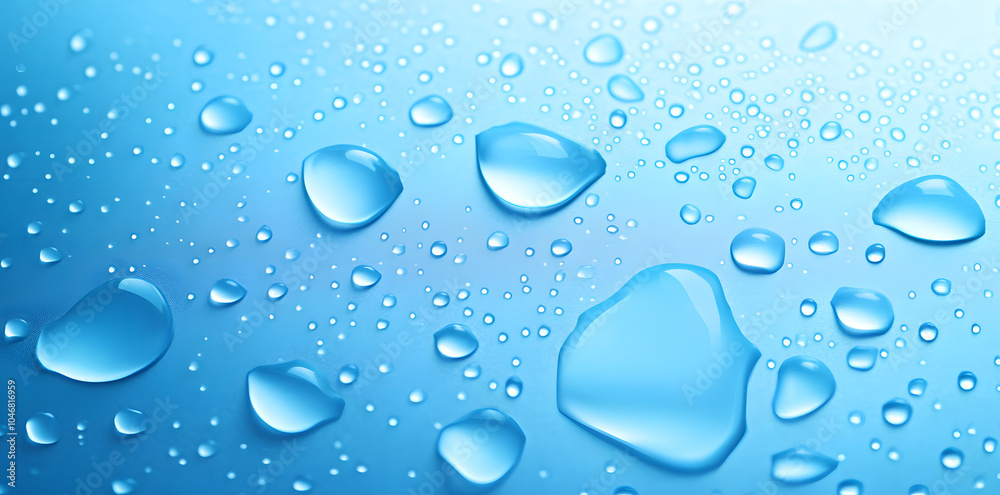 Blue background with clear water droplets Blue background with clear water droplets