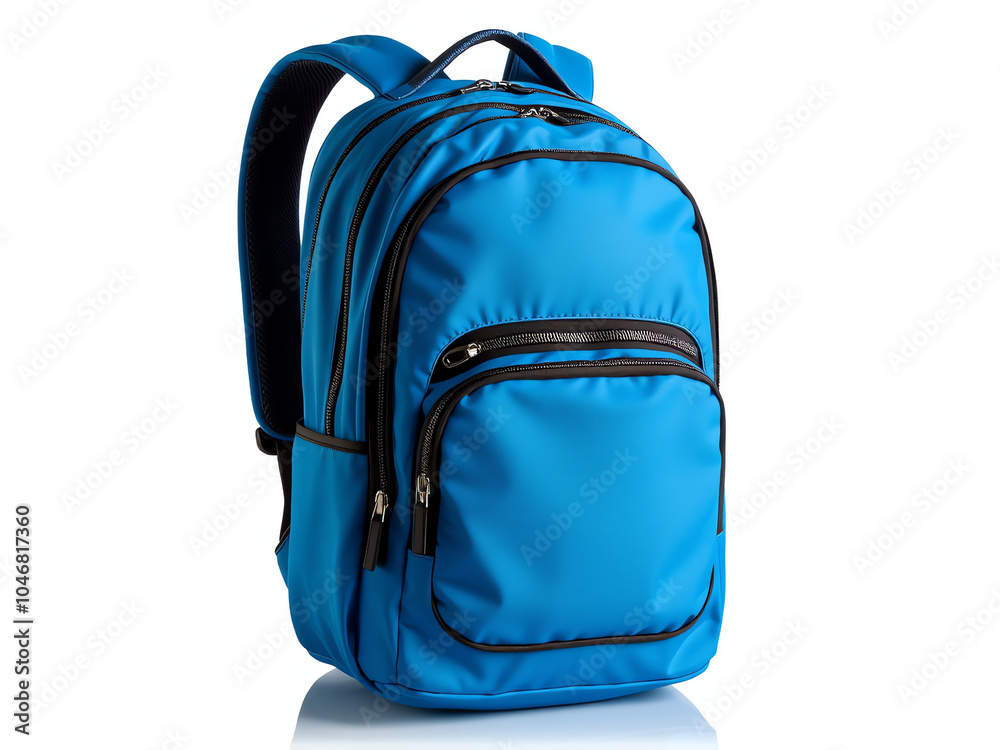 Fototapeta premium A blue backpack featuring a front zipper, ideal for carrying essentials with style and convenience.
