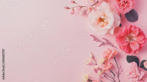 Photo of, Pink background with watercolor floral bouquet for design, banner template