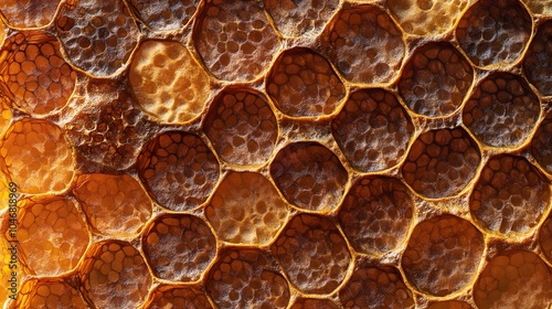 3d illustration of orange color hexagon shaped bee comb structure photo