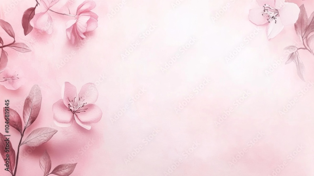Fototapeta premium Photo of, Pink background with watercolor flowers and leaves for design, banner template