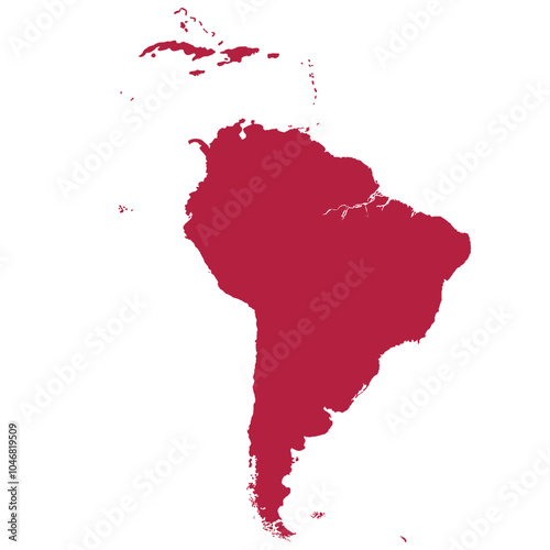 Map of South America, sign silhouette. World Map Globe. Vector Illustration isolated on white background. Latin American continent.
