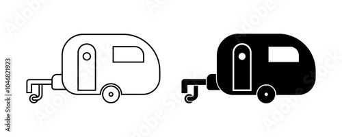 side view caravan icon set isolated on white background