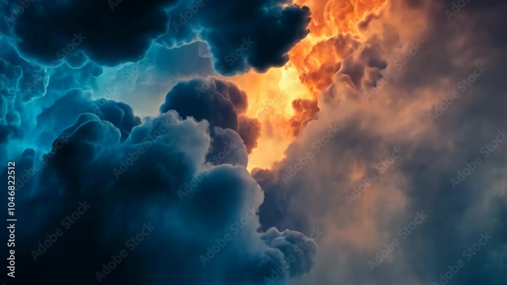 Dark clouds gather in the sky, casting shadows across the landscape, while a sliver of orange light peeks through, creating a dramatic contrast Dark clouds gather in the sky, casting shadows across the landscape, while a sliver of orange light peeks through, creating a dramatic contrast