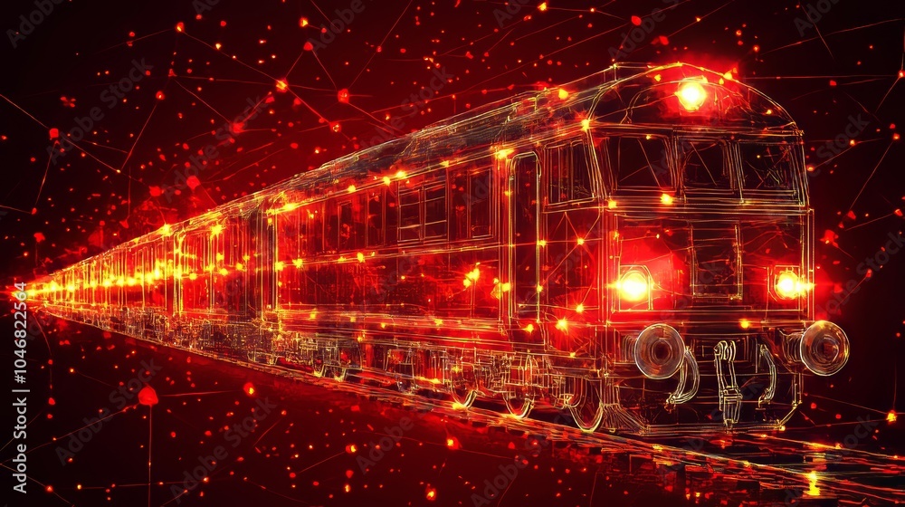 Futuristic High-Speed Train With Glowing Lines Connects Through Network, Transportation Technology Futuristic High-Speed Train With Glowing Lines Connects Through Network, Transportation Technology