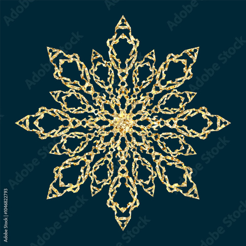 Luxury festive Sparkling Gold snowflake. Snowflake - Gold vector glitter Christmas Ornament. EPS 10