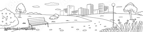 Park graphic black white city landscape sketch long illustration vector 