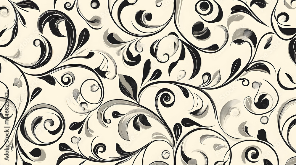 A decorative pattern featuring elegant black and gray swirling floral designs on a light background. Black and white background images - A decorative pattern featuring elegant black and gray swirling floral designs on a light background. Black and white background images -