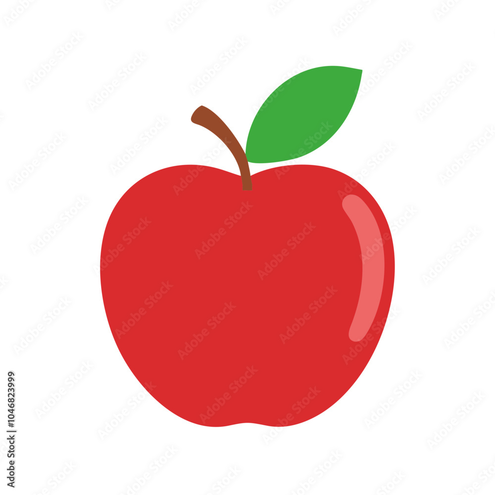 Simple Red Apple Icon with Green Leaf