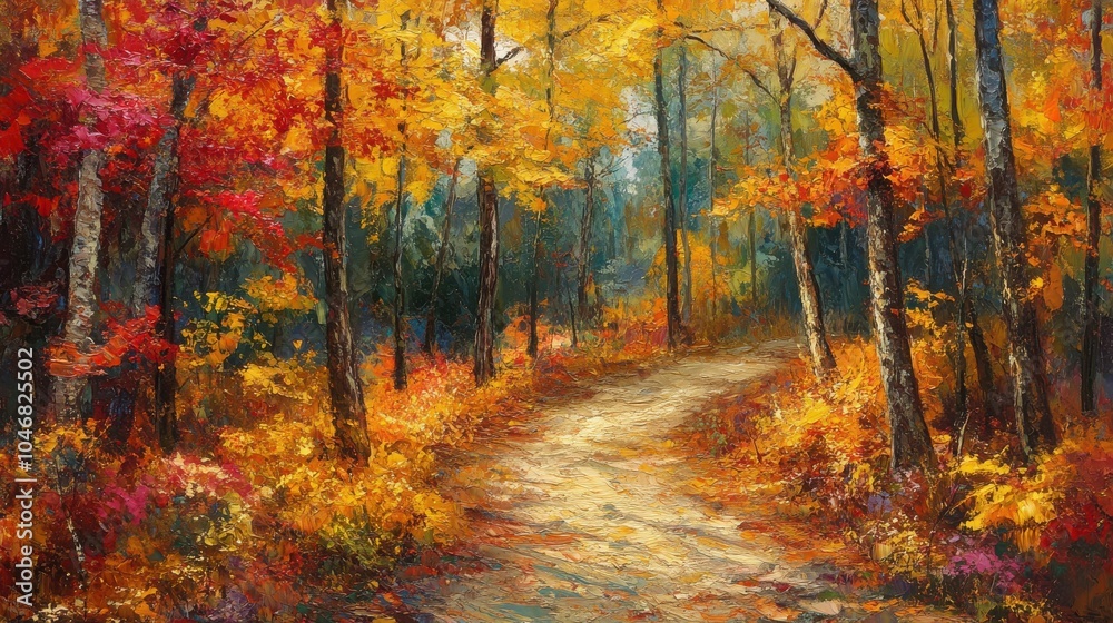 Fototapeta premium Forest trail with colorful leaves