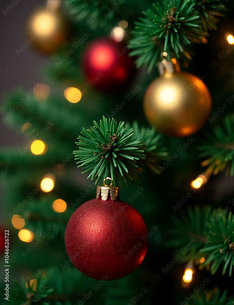 Green tree branches in Christmas decorations create a festive atmosphere with ornaments and lights on the tree. Green tree branches in Christmas decorations create a festive atmosphere with ornaments and lights on the tree.