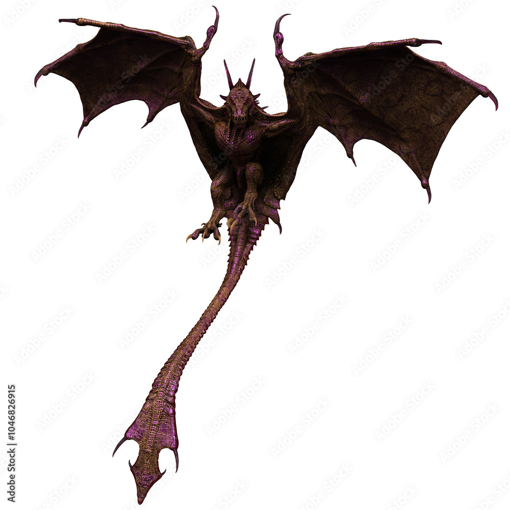 3D rendered red pink dragon isolated on transparent background