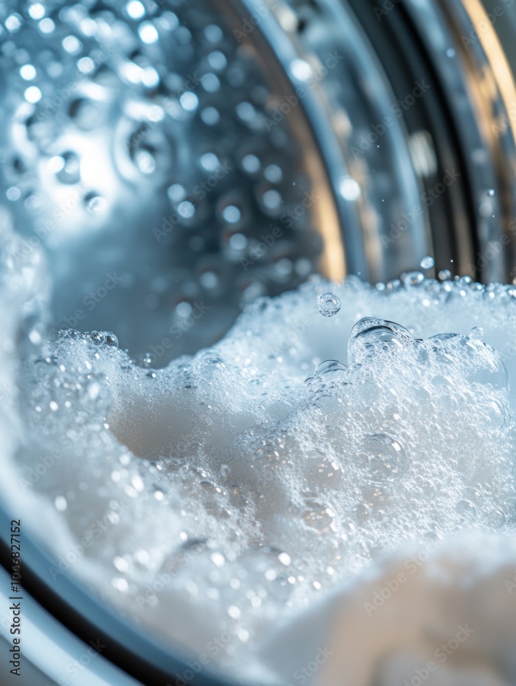White towels swirl in a washing machine drum, creating a bubbly wash during a laundry cycle, showcasing cleanliness and freshness. Generative AI White towels swirl in a washing machine drum, creating a bubbly wash during a laundry cycle, showcasing cleanliness and freshness. Generative AI
