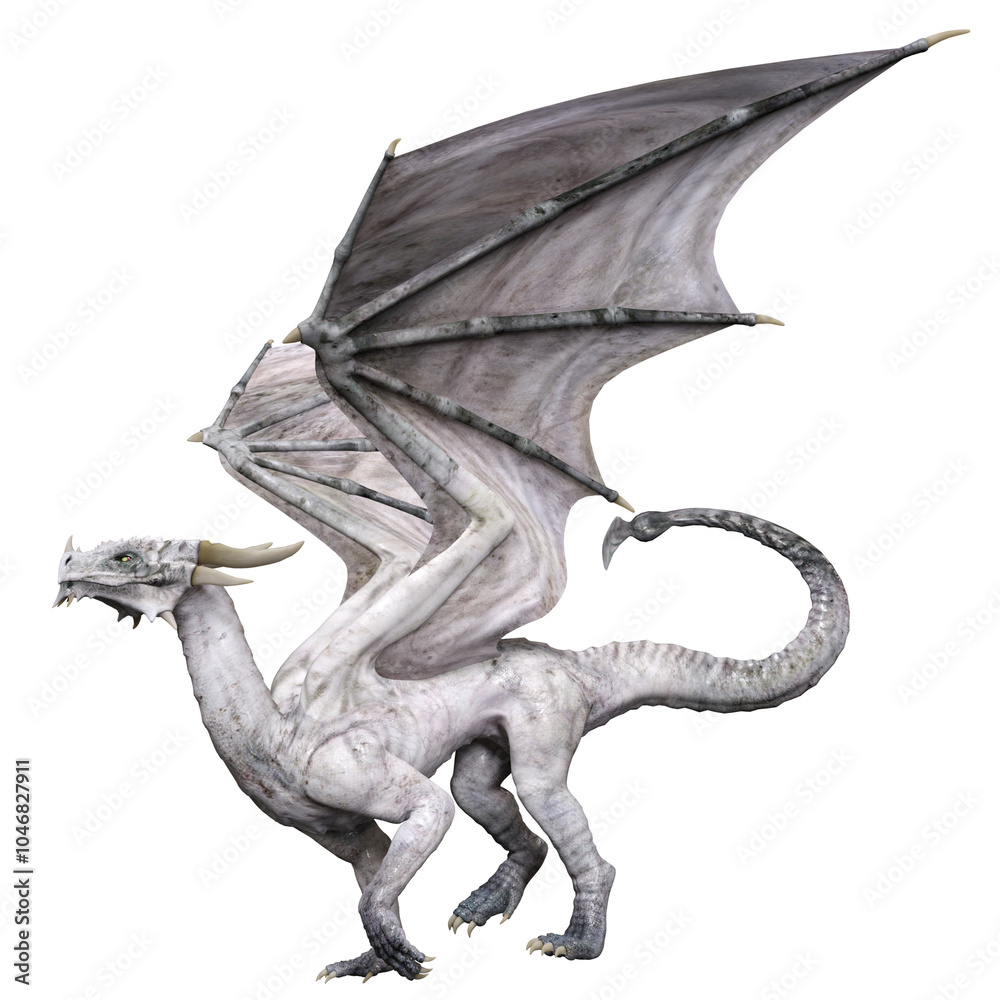 Fototapeta premium 3D rendered white dragon isolated on transparent background