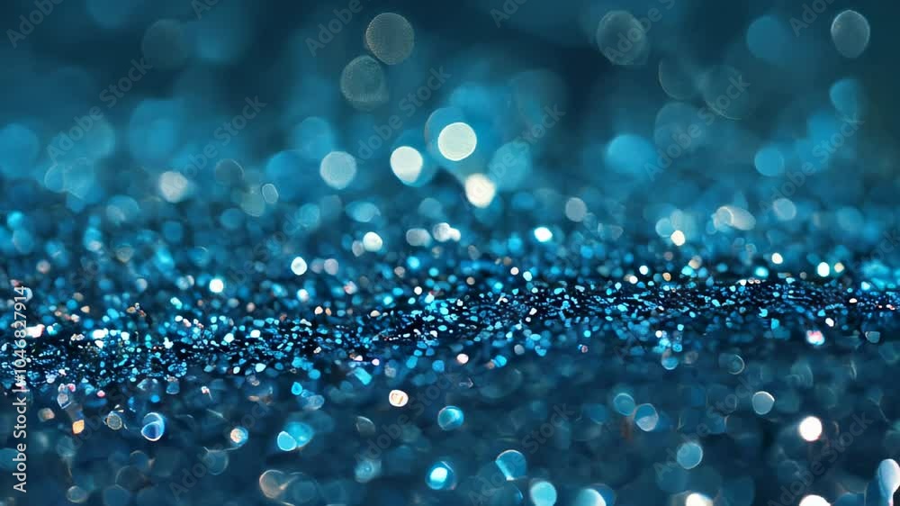 Close-up of shimmering blue glitter with a blurred bokeh background, creating a dazzling and sparkling texture with light reflections. Close-up of shimmering blue glitter with a blurred bokeh background, creating a dazzling and sparkling texture with light reflections.