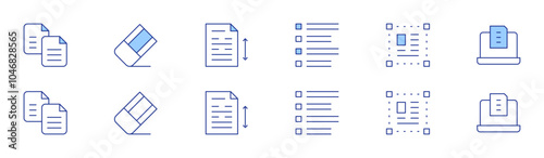 Text icon set in two styles, Duotone and Thin Line style. Editable stroke. list, select, laptop, copy, draft, line spacing