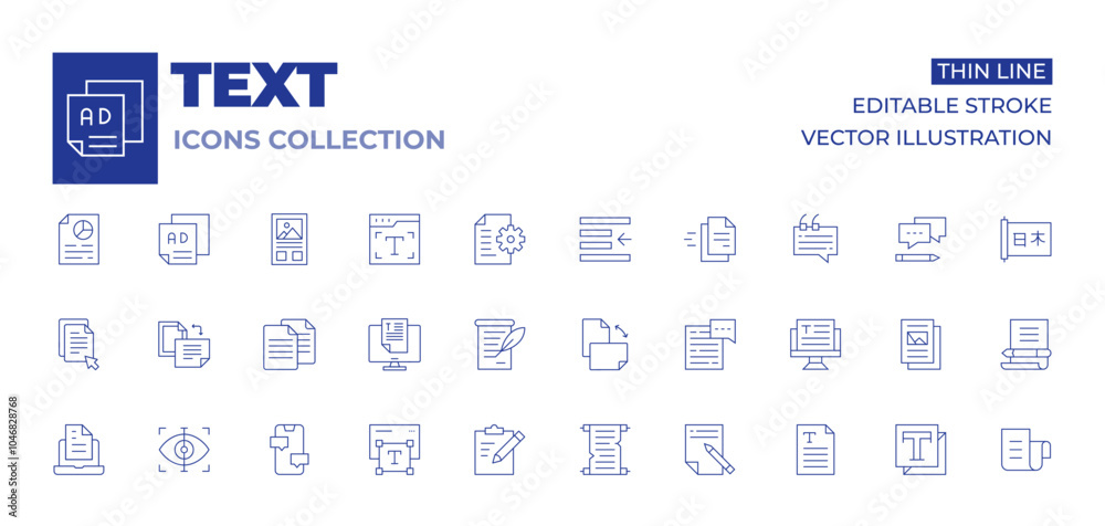Text icons collection. Thin Line icons, editable stroke. announcement, click, clipboard, document, orientation, scan, scroll, text, text editor, text file, chat, copy, copywriting Text icons collection. Thin Line icons, editable stroke. announcement, click, clipboard, document, orientation, scan, scroll, text, text editor, text file, chat, copy, copywriting