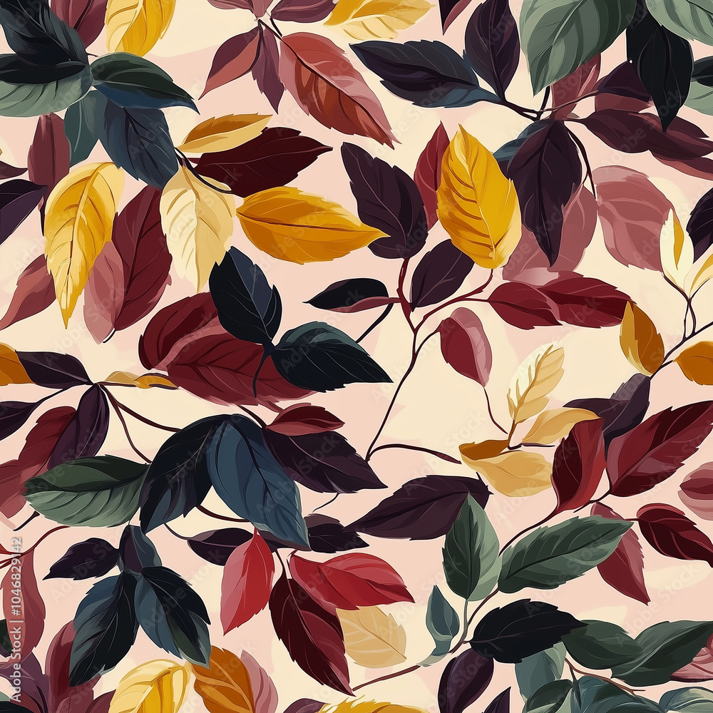Autumn Leaf Pattern in Burgundy and Mustard on Pink Background Autumn Leaf Pattern in Burgundy and Mustard on Pink Background
