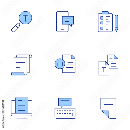 Text icons set. Line Duotone style, editable stroke. text, wishlist, keyboard, message, report, white paper, paper, search