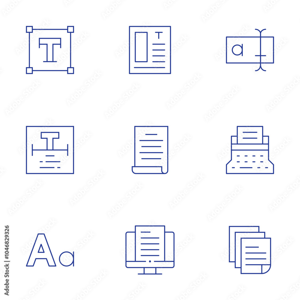 Text icons set. Thin Line style, editable stroke. text, typewriter, speech, sheet, font, text box, graphic design Text icons set. Thin Line style, editable stroke. text, typewriter, speech, sheet, font, text box, graphic design