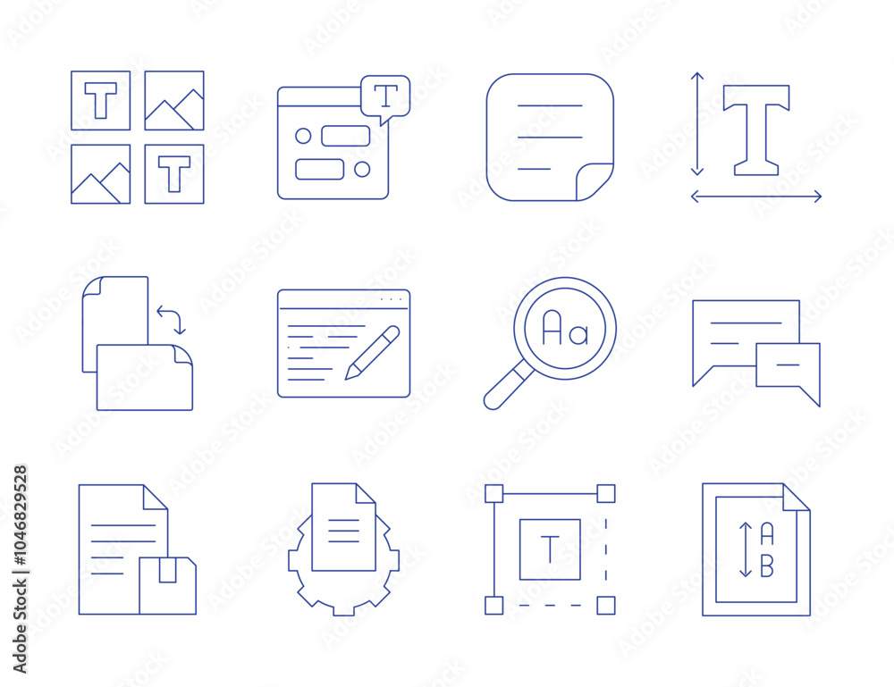 Text icons. Thin Line style, editable stroke. font, layout, orientation, save, file, text, text box, text message, vertical, chat box, copywriting Text icons. Thin Line style, editable stroke. font, layout, orientation, save, file, text, text box, text message, vertical, chat box, copywriting