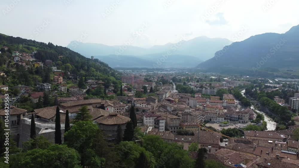 drone fly above Rovereto in Trentino in northern Italy, located in the Vallagarina valley of the Adige River drone fly above Rovereto in Trentino in northern Italy, located in the Vallagarina valley of the Adige River