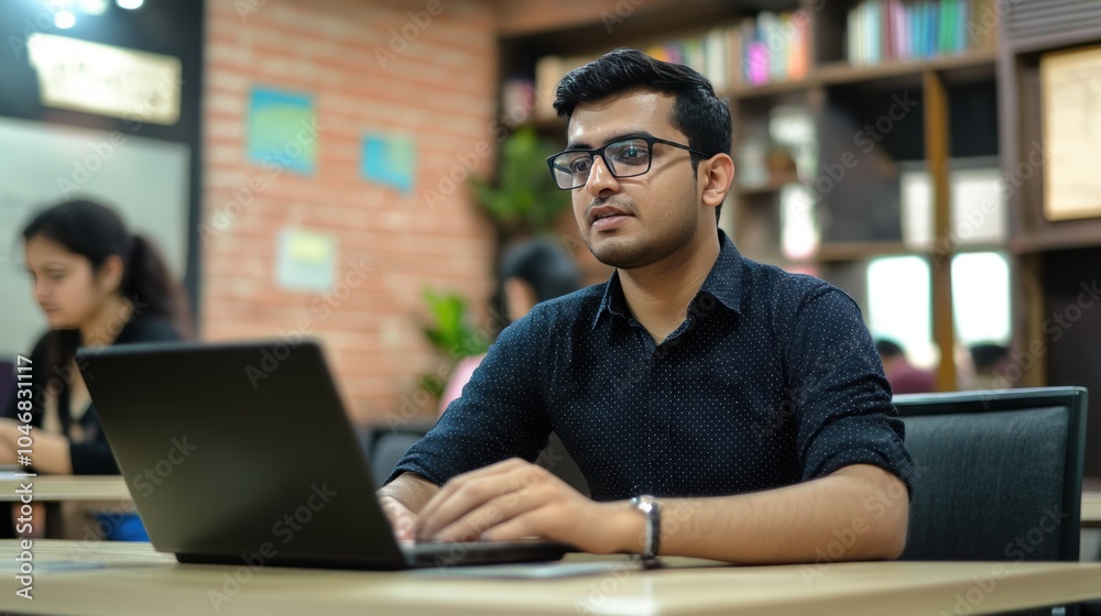 A smart startup advisor guiding young entrepreneurs with data-driven solutions in a co-working space A smart startup advisor guiding young entrepreneurs with data-driven solutions in a co-working space