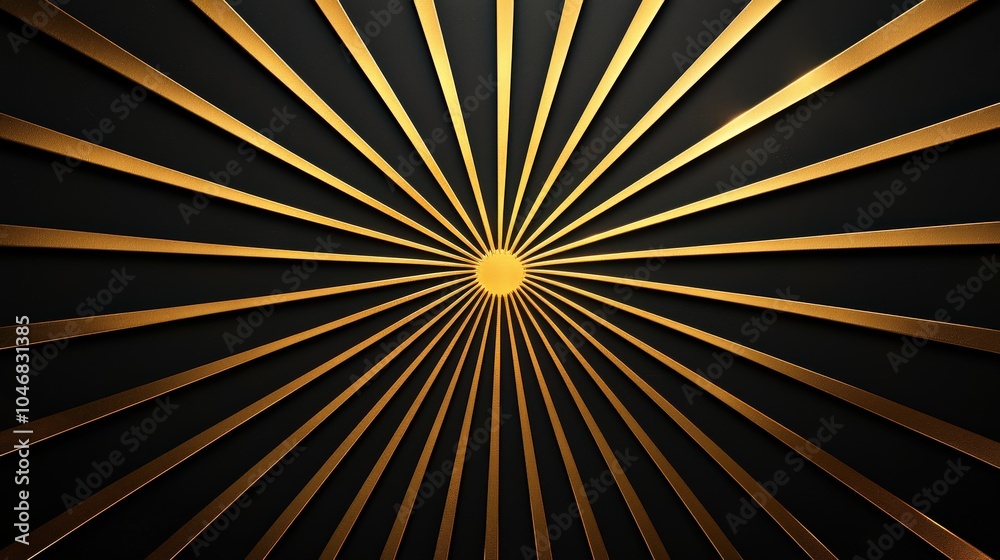 Obraz premium Bold gold lines radiating from the center on a solid black background, creating a dynamic and modern visual suitable for luxury branding and promotional materials.