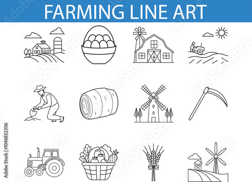 Farm Line Art Icons Illustration Design