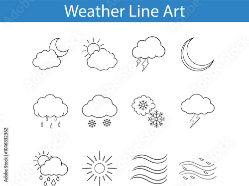 Weather Line Art Icons Set Illustration