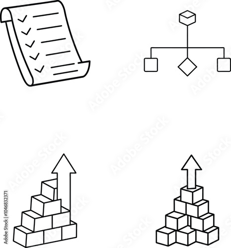 Project Management Icons Checklist, Hierarchy, Growth