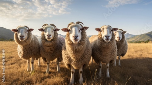 Panoramic view of many sheep farms