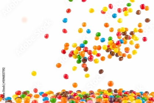 Colorful candy-coated chocolates falling through the air.generative AI 