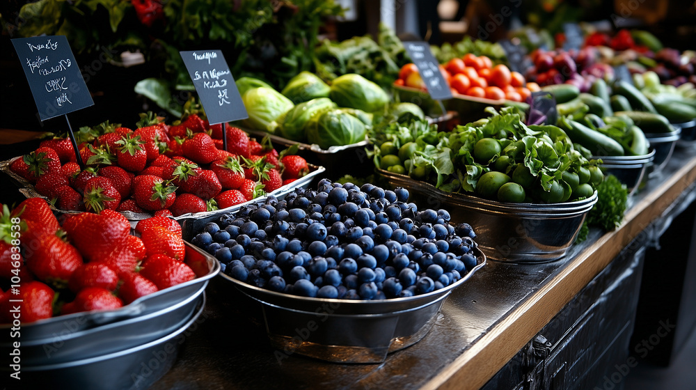 Fresh Organic Fruits and Vegetables at a Local Market Fresh Organic Fruits and Vegetables at a Local Market