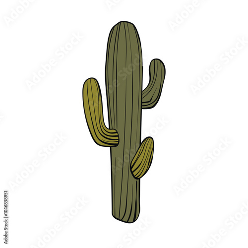 Vector cactus isolated on white background. Hand drawn icon of blooming cacti. Illustration element of nature