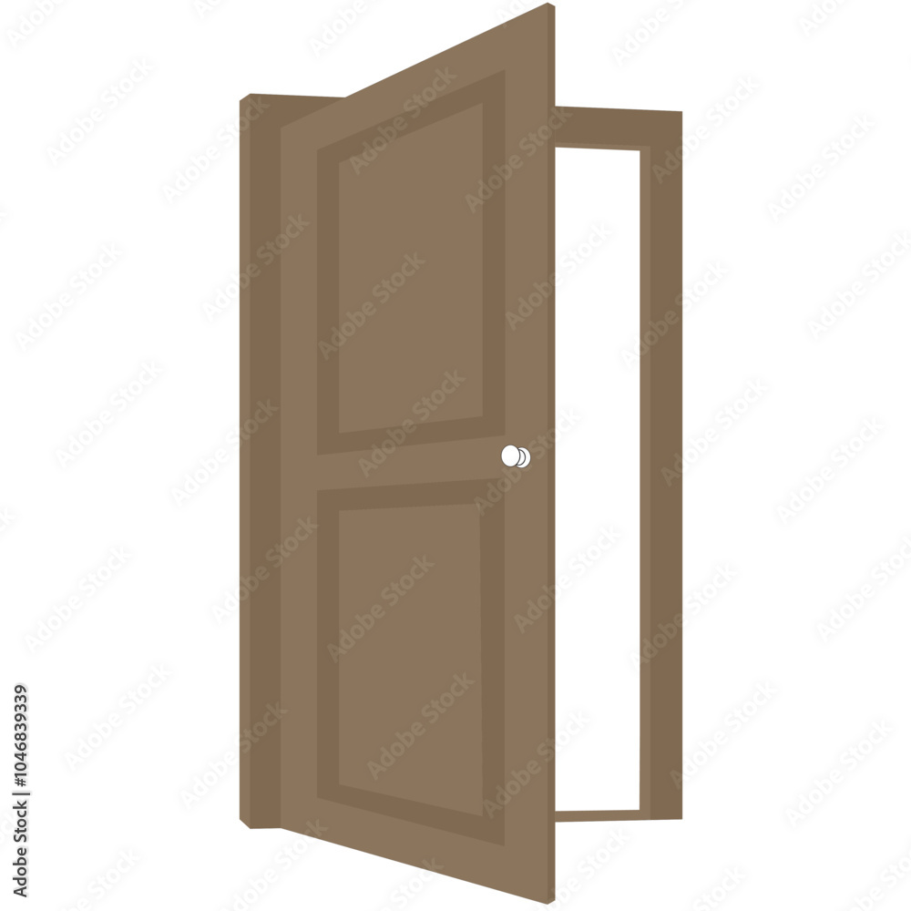 Open brown wooden door on white background Open brown wooden door on white background