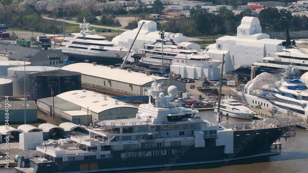 Construction shipyard for assembling of luxury yachts. Commercial dock for sea ships manufacturing. Construction shipyard for assembling of luxury yachts. Commercial dock for sea ships manufacturing.