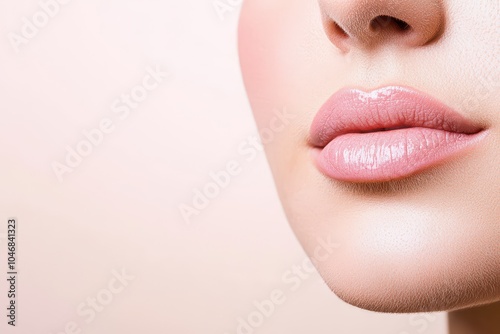 Close-up view of soft, natural lips on a gentle background.