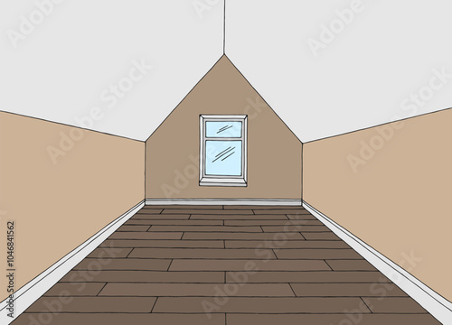 Attic room graphic color home interior sketch illustration vector