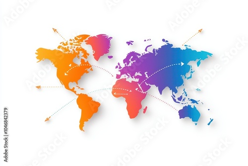 Colorful world map with arrows on white isolated background photo