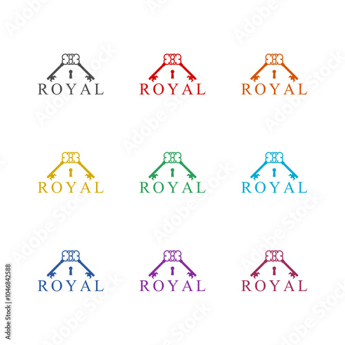 Old key and house logo icon isolated on white background. Set icons colorful