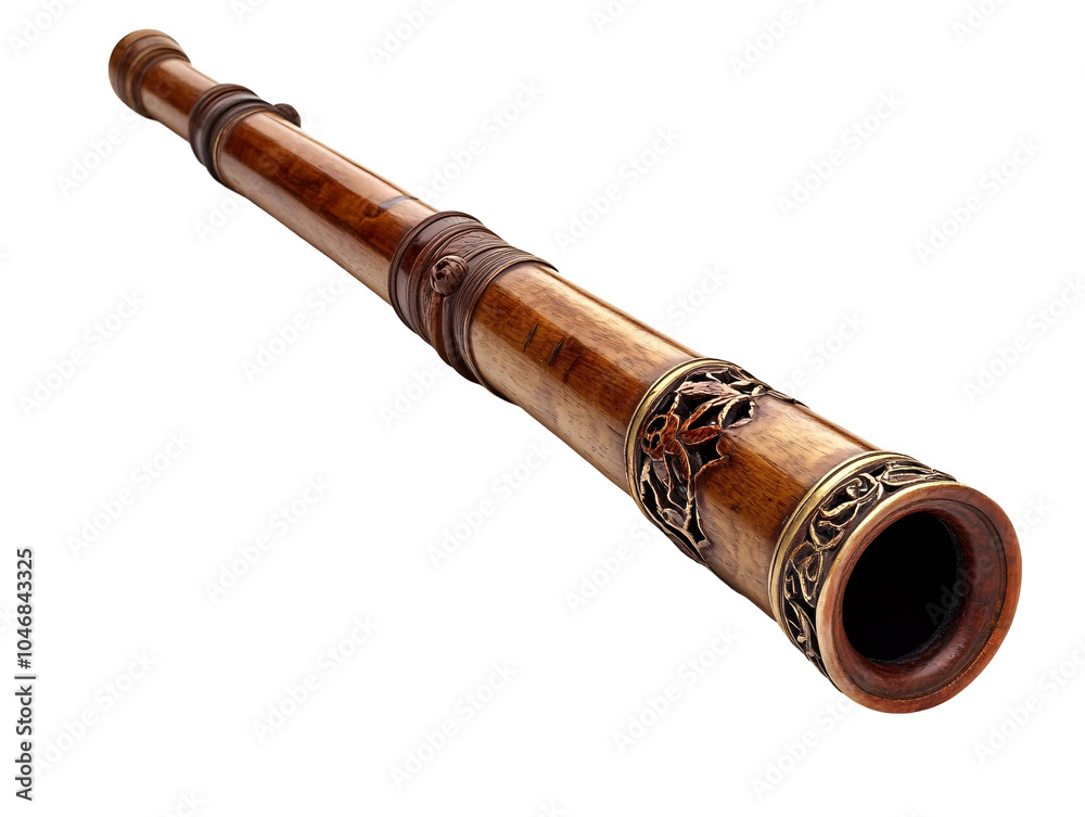 a wooden telescope with a carved design a wooden telescope with a carved design