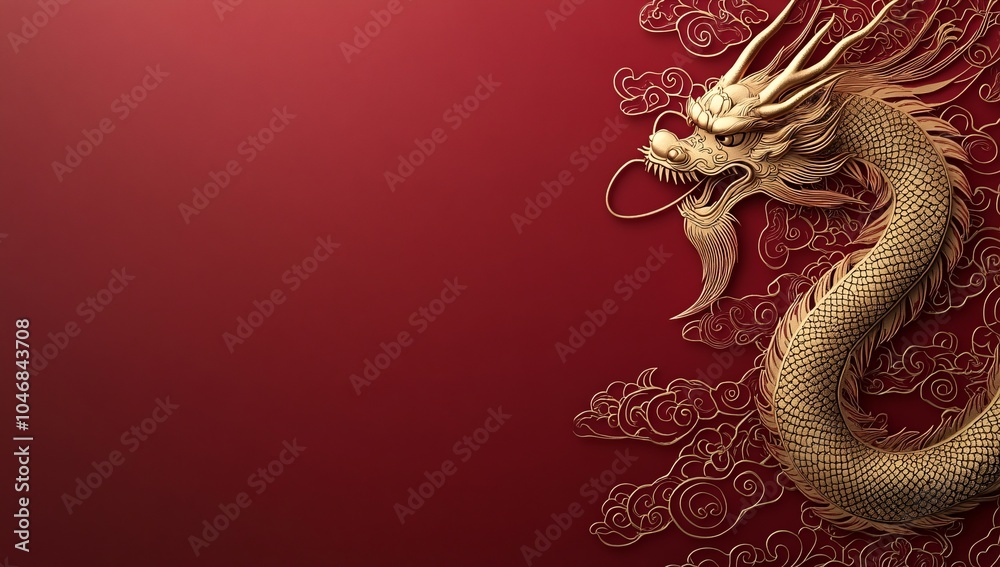 Intricate red dragon relief against a solid red background showcasing traditional Chinese artistry and symbolism Intricate red dragon relief against a solid red background showcasing traditional Chinese artistry and symbolism