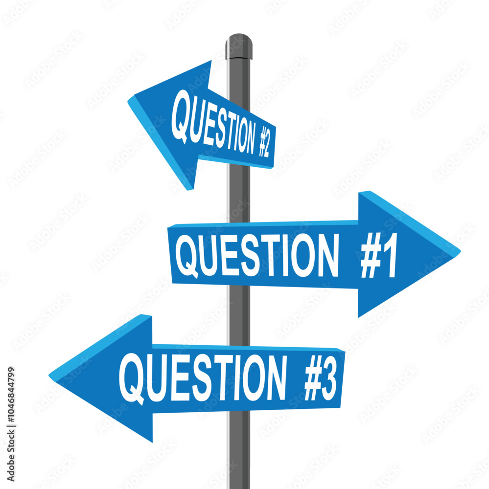 Blue arrows in the form of signposts that say Question 1, Question 2, Question 3