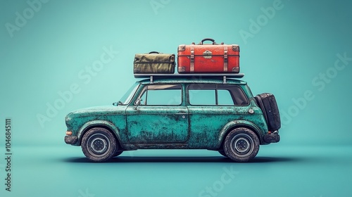 Travel car with luggage ready for summer vacation